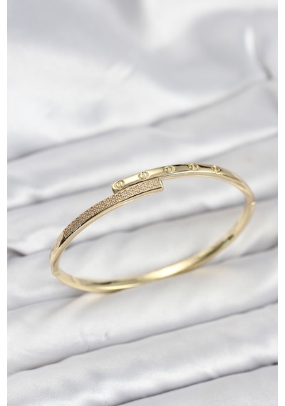 Pirinç Gold Renk Zirkon Taşlı Kadın Kelepçe Bileklik