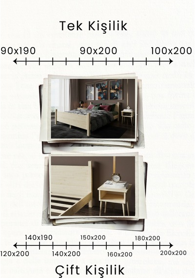 Renazzo Melodi Masif Ahşap Karyola Ve 2 Adet Komodin Natürel 140x200 Natürel - 140 X 200