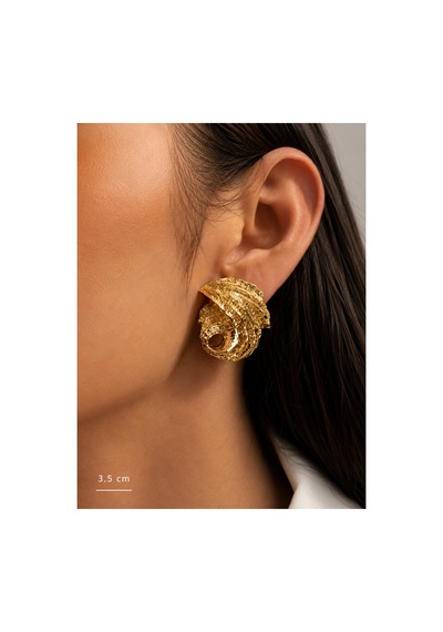 Alter Gold Renk Vintage Dokulu Spiral Form Premium Küpe Seti Kadın Altın