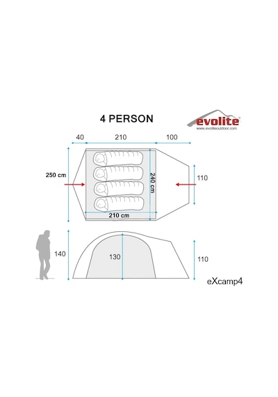 Evolite Excamp 4 Pro Çadır - Sun Fresh Upf80 / 4 Mevsim Gri