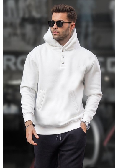 Madmext Ekru Kapüşonlu Düğme Detaylı Sweatshirt 6150-ekru Ekru
