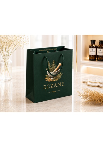 Eczane Karton Çanta Körüklü Premium Orman Yeşili 14x8x20 Cm - 10 Adet