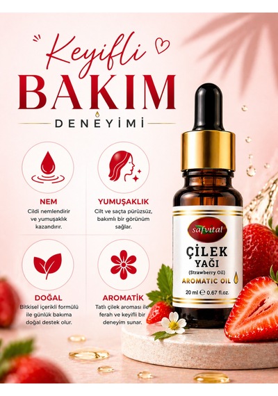 Çilek Yağı 20 Ml Aromatik Bitkisel Yağ Doğal Bakım Yağı Cilt Ve Saç İçin Nem Desteği