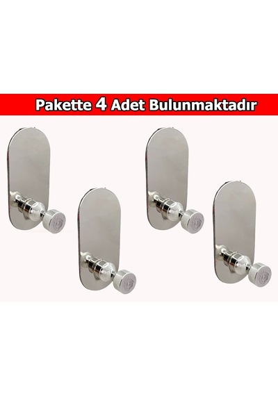 Glare İnce Belli Kendinden Yapışkanlı Askılık Tekli Oval Krom 4 Lü Paket Krom
