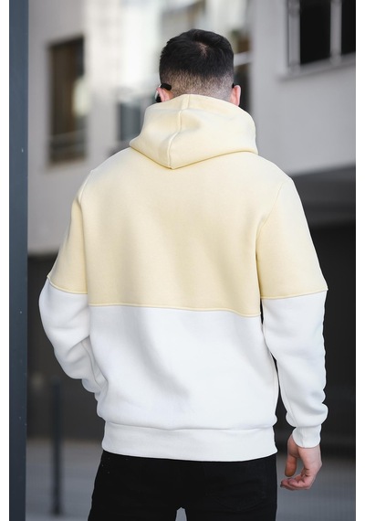 Oksit Kewin Üç İplik Şardonlu Baskılı Çift Renk Parçalı Kapüşonlu Erkek Sweatshirt 001