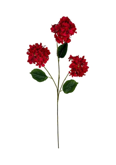 Yapay Çiçek Ortanca 3 Toplu Kırmızı Tek Dal Tomurcuklu 75 25cm Kumaş Çiçek Uzun Dal