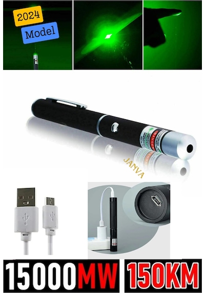 Usb Şarjlı Voltran Yeşil Lazer Kalem Başlıklı Yeşil Lazer Pointer Turbo Işın Yeşil Laser Pointer Yeşil