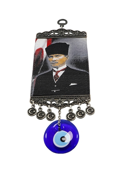 Lacivert El Yapımı Cam Nazar Boncuklu M. K Atatürk Duvar Süsü, He