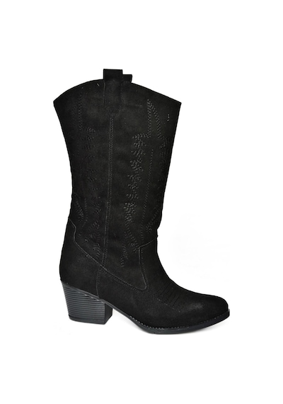 Fox Shoes R973934002 Siyah Süet Alçak Topuklu Kadın Çizme Siyah