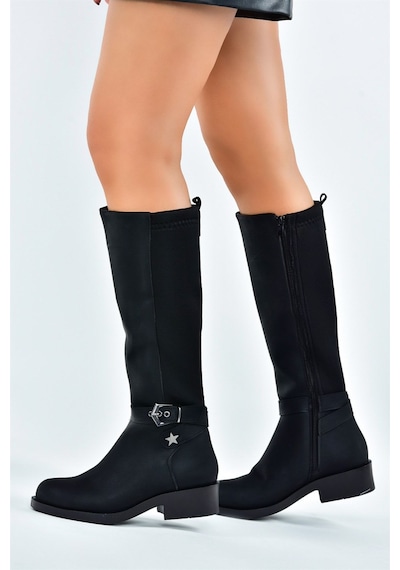 Fox Shoes Siyah Arkası Dalgıç Streç Kumaş Kısa Topuklu Günlük Kadın Çizme G674240109 Siyah Streç Fox Shoes Siyah Arkası Dalgıç Streç Kumaş Kısa Topuklu Günlük Kadın Çizme G674240109 Siyah Streç