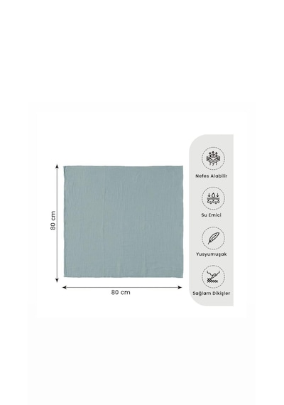4 Katlı Çok Amaçlı Müslin Örtü & Battaniye %100 Pamuk, Oeko-teks Sertifikalı 80x80 Cm Mavi