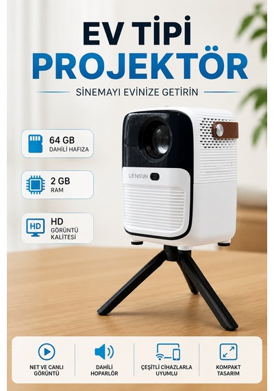 Projector Ev Tipi 64 Gb 2 Gb Rem Hafıza Hd Görüntü Kumandalı - Lisinya Çok Renkli