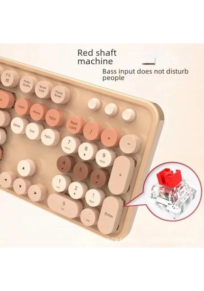 Renkli Daktilo Tarzı Vintage Mekanik Klavye Mouse Pc Laptop Uyumlu Kablosuz