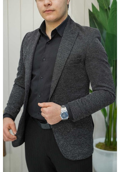 Bys Beystil Sivri Yaka Kırçıllı Siyah Ceket Lyon - Slim Fit