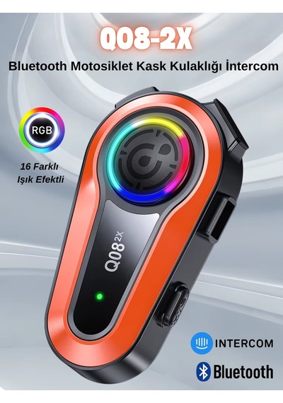 Wearfitpro Q08-2x Rgb Işık Efektli İntercom Bluetooth Motosiklet Kask Kulaklığı İntercom Kulaklık