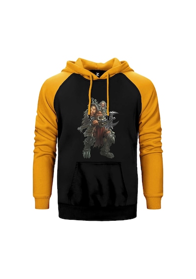 Diablo Iıı Ruhların Reaper'ı Barbar Sarı Renk Reglan Kol Kapşonlu Sweatshirt Sarı