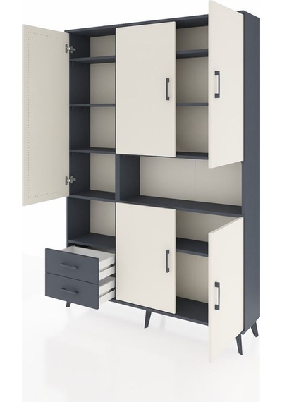 Arges Dolap 10 Raflı 2 Çekmeceli 5 Kapaklı 132x30x195 Antrasit-aytaşı/antrasit Aytası/antrasıt