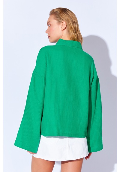 Manche Benetton Kolları Salaş Yıkamalı Müslin Oversize Rahat Kalıp Kadın Basic Gömlek Mks166881-01 Manche Benetton Kolları Salaş Yıkamalı Müslin Oversize Rahat Kalıp Kadın Basic Gömlek Mks166881-01