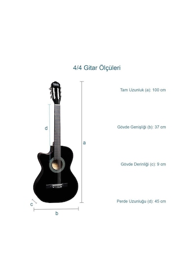 Midex Cg-396bk Solak Klasik Gitar Siyah Renk Full Set Sap Ayarlı 4/4 Yetişkin Boy
