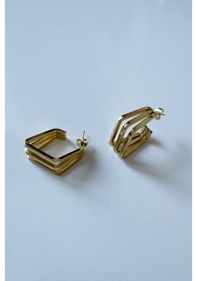 Gold Kaplama Piramit Model Çelik Küpe Gold