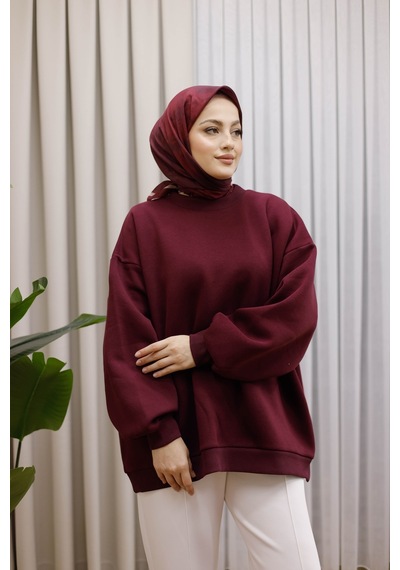 Moonsc Oversize Sweat 3 İplik Şardonlu Bordo
