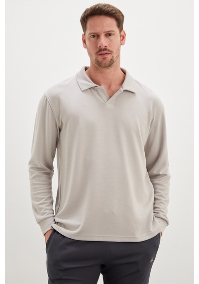 Fullamoda Basic Apaş Yaka Modal Sweatshirt Gri
