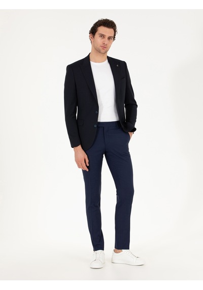 Cacharel Lacivert Slim Fit Yün Karışımlı Ceket
