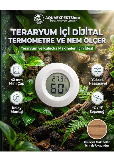 Yuvarlak Dijital Termometre Ve Nem Ölçer - Higrometre - Teraryum Ve Kuluçka Makinesi Isı Ölçer - Hassas Ölçme Aralığı