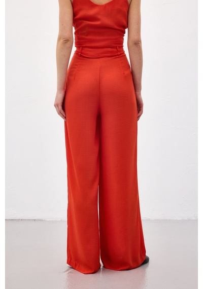 Sateen Kemerli Salaş Pantolon - Oranj-136698 Oranj