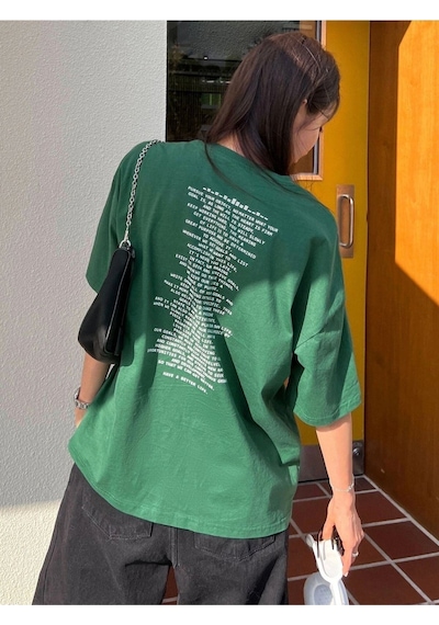 Flood Of Style Kadın Yeşil Çok Yazılı Baskılı Oversize Bisiklet Yaka Tişört