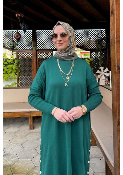 Rabia Şamlı Sevda Triko Tunik Zümrüt Çok Renkli