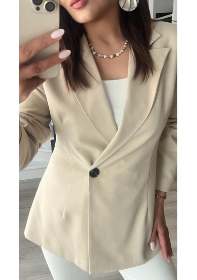 Bej Volanlı Bel Oturtmalı Blazer Ceket Bej
