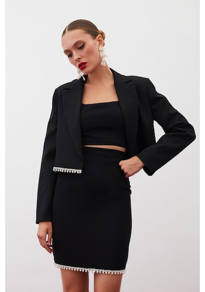 Sateen Aksesuarlı Kısa Ceket - Siyah-134920 Siyah