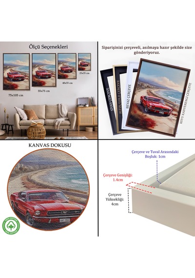 Ahşap Çerçeveli Sahil Kebuyologknvındaki Kırmızı Mustang Tablo-7770