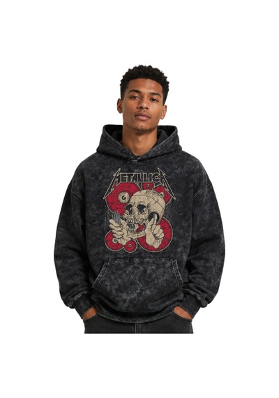 Sevbano Metallica Rock Metal Müzik Grubu Baskılı Unisex Oversize Yıkamalı Siyah