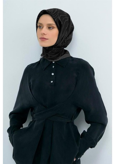 Armine İpek Eşarp 2026 Yaz - 9511-11 Siyah Koyu Gri Sura