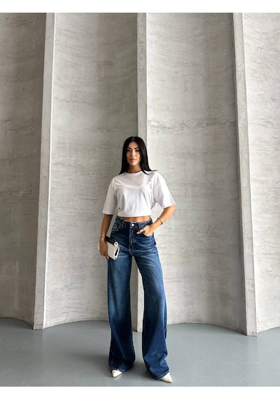 Zdn Jeans Yüksek Bel Wide Leg Jean Pantolon Mavi - Mavi