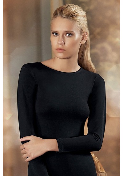 Unika Boutique Kadın Siyah Bisiklet Yaka Uzun Kollu Badi Atlet