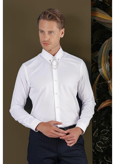 Efor Gk 702 Slim Fit Beyaz Klasik Gömlek Beyaz