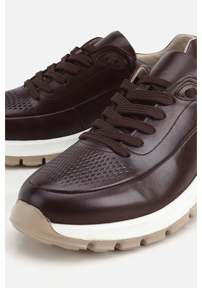Yaya Erkek Kahverengi Deri Kontrast Tabanlı Bağcıklı Sneaker