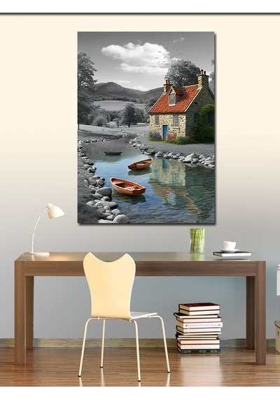 Kanvas Tablo Taş Köprülü Nehir 50cmx70cm