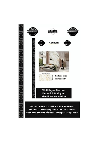 Delux Serisi Vinil Beyaz Mermer Desenli Alüminyum Plastik Duvar Sticker Dekor Ürünü Tezgah Kaplama