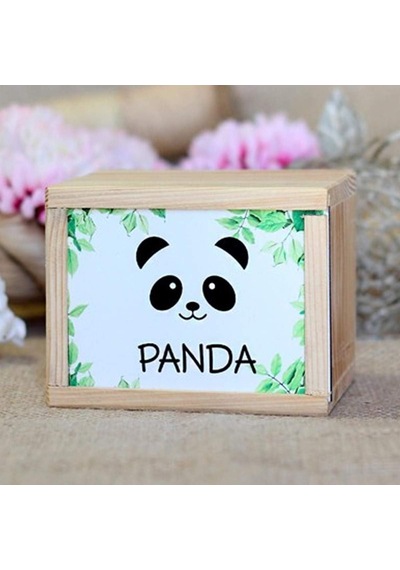 Ahşap Kutusunda Sevimli Panda Kupa Bardak Beyaz - Çok Renkli