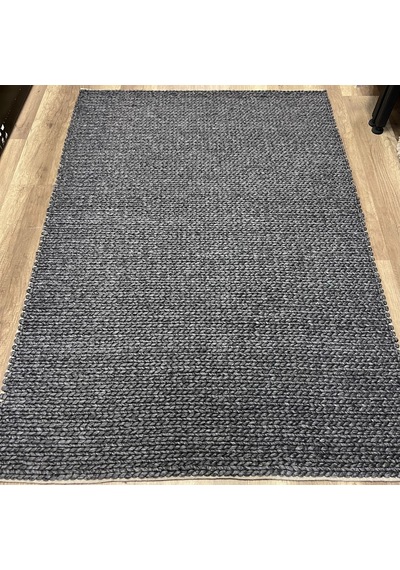 Eko Halı Jade Basketweave Antrasit Naturel Kazak Örgü Desenli El Dokuma Örgü Kilim Antrasit