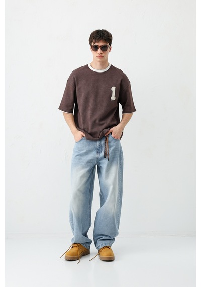 Vamos Oversize Baskılı Tişört V70-134 Kahve