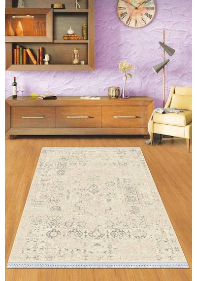 Kemik Modern Dokuma Pamuk Tabanlı Kaymaz Kilim Klm100n11