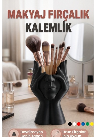 Makyaj Fırçalık Heykel Kalemlik Fırça Ve Kozmetik Düzenleyici Siyah