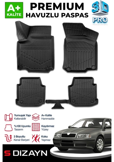 S-dizayn Skoda Octavia 3d Pro Havuzlu Paspas 1999-2006 A+ Kalite