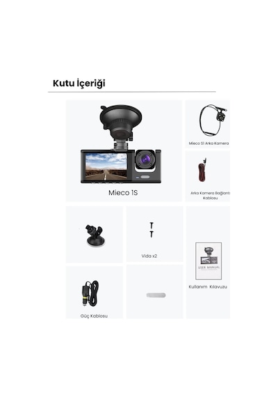 Buğz 1s Wifi / App /1920p Fhd/ 170 Ultra Geniş Açı/gece Görüş/ G-sensörü 3 Kameralı Araç Kamerası 2025