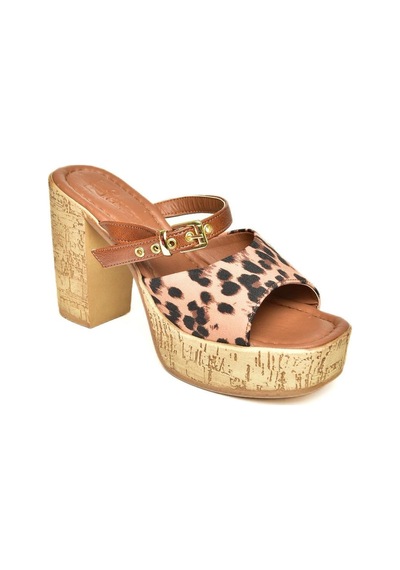Fox Shoes U996254404 Taba Leopar Desenli Kalın Topuklu Kadın Ayakkabı Taba